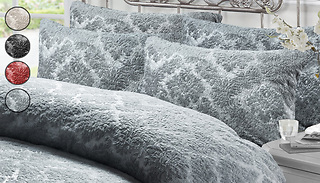 Davina Teddy Fleece Damask Duvet Cover Set - 4 Colours & Sizes