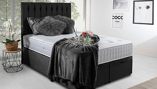 Plush Black End-Lift Ottoman Storage Divan Bed With Mattress - 4 Sizes