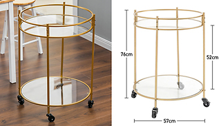 2-Tier Gold Metal Drinks Serving Cart