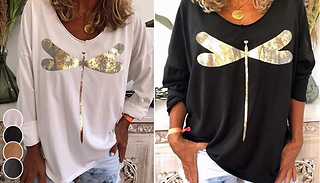 Long Sleeve Dragonfly Top - 4 Colours & 6 Plus-Sizes