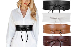 Faux Leather Obi Tie Waist Belt - 4 Colours & 3 Sizes