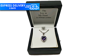 Heart Cut Purple Gemstone Created Diamond Necklace