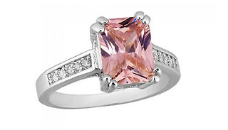 2.5ct Pink Created Sapphire Rhodium-Plated Ring