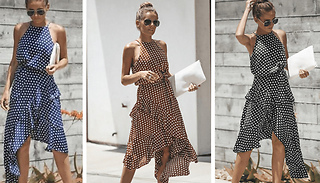 Polka Dot Off-Shoulder Round Neck Casual Dress - 3 Colours & 6 Sizes
