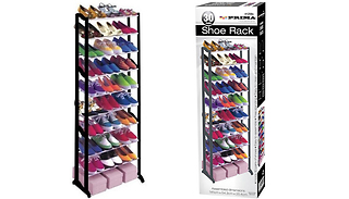 Black 30-Pair Tiered Shoe Rack 