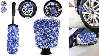Microfibre Car Brush & Wash Mitt Set - 4 Colours