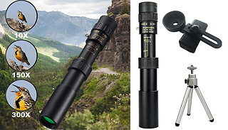 300x Zoom Monocular Telescope with Optional Phone Tripod