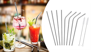 Set of 8 or 16 Reusable Stainless Steel Straws - With Cleaning Brushes ...