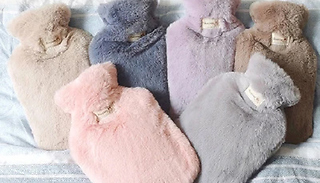 Hot Water Bottle With Fluffy Cover - 6 Colours & 2 Sizes
