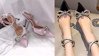 Statement Diamante Bow Wrap-Around High Heels - 8 Colours, 7 Sizes