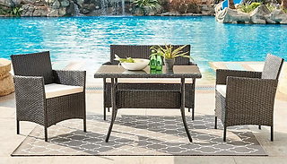 4-Piece Black Rattan Garden Furniture Set with Cover