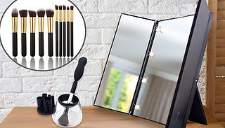 Hollywood LED Mirror with Make-Up Brushes & Make-Up Brush Cleaner