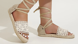 Lace Round-Toe Flat Rope Roman Sandals - 5 Sizes