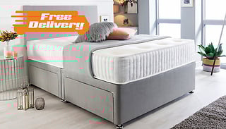 Grey Suede Divan Bed Set with Memory Foam Mattress - 6 Sizes