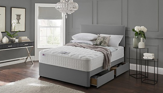 Grey Fabric Divan Set With Headboard & Optional Memory Foam Mattress &...