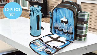 30-Piece 4-Person Picnic Bag Set With Blanket & Wine Holder