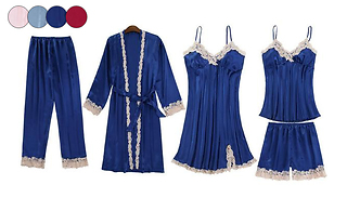 5-Piece Women's Satin Look Pyjama Set - 4 Sizes & Colours