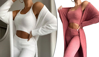 3-Piece Fuzzy Fleece Loungewear Set - 4 Sizes & 2 Colours