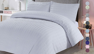 Premium Seer Sucker Duvet Set with Pillowcases and Optional Fitted She ...