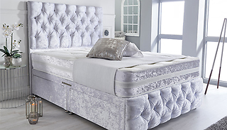 Ice White Crushed Velvet Chesterfield Divan Bed With Mattress & Headboard -...