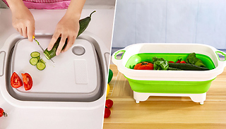 Collapsible Cutting Board With Colander, Drainer & Garlic Grinder - 2 ...