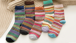 5 x Pairs of Striped Winter Socks