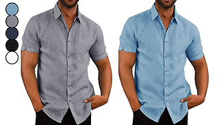 Men's Linen Short Sleeve Shirt - 5 Colours & 7 Sizes