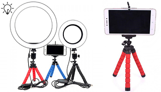 Dimmable LED Selfie Ring Light Tripod - 3 Colours