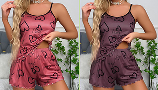 Women's Heart-Print Short Nightwear Set - 2 Colours & 3 Sizes