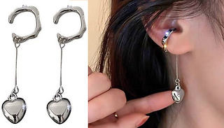 Silver-Coloured Heart Huggy Drop Earrings