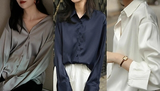 Women's Solid Colour Satin Blouse - 3 Colours & 5 Sizes!