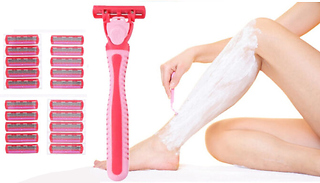 21-Pack Sensitive Shave Razor Blades with Razor Body - For Men & Women