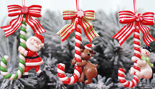 1, 2 or 4-Pack of Candy Cane Christmas Tree Ornaments - 3 Designs