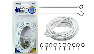 4m White Net Curtain Cable with Hooks and Eyes
