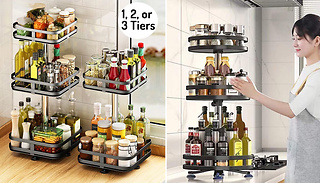 1, 2 or 3 Tier Rotatable Steel Kitchen Organiser - 2 Designs