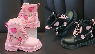 Kids Love-Heart Stitching Ankle Boots - 2 Colours, 12 Sizes 