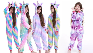 Kids Rainbow Unicorn Hooded Fleece Onesie - 5 Styles & Sizes