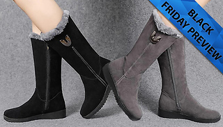 Faux Fur Lined Chelsea High Boots - 6 Sizes & 2 Colours