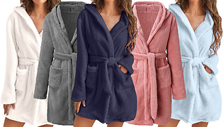 Women's Fleece Hooded Bathrobe - 4 Sizes & 6 Colours
