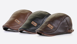 Men's Warm PU Leather Flat Cap - 3 colours