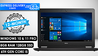 Dell Latitude E7270 Core i5 8GB RAM Windows Laptop - 2 Storage Options
