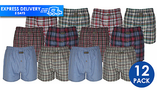 12-Pack of Men's Woven Check Print Boxers - 5 Sizes