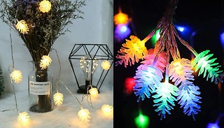 Solar-Powered LED Pinecone String Lights - 3 Sizes, 2 Colours 