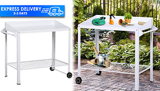 Metal Outdoor Garden Potting Table Push Cart