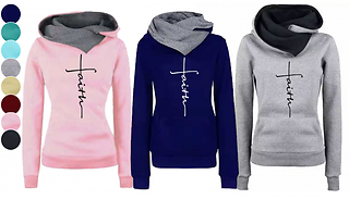 'Faith' Print Hooded Fashion Jumper - 8 Colours & 5 Sizes