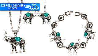 3-Piece Elephant Earrings, Necklace & Bracelet Set