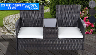 2-Seater Rattan Love Seat with Glass Coffee Table - 2 Colours