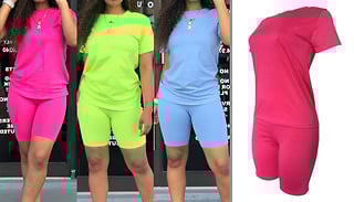 2-Piece Candy Colour T-Shirt and Shorts Co-ord - 3 Colours & 4 Sizes