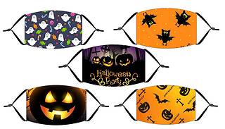 5-Pack of Halloween Cartoon Face Coverings - Kids or Adults