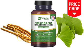 Ginkgo Biloba & Korean Ginseng 8000mg Tablets - 3-Month Supply!